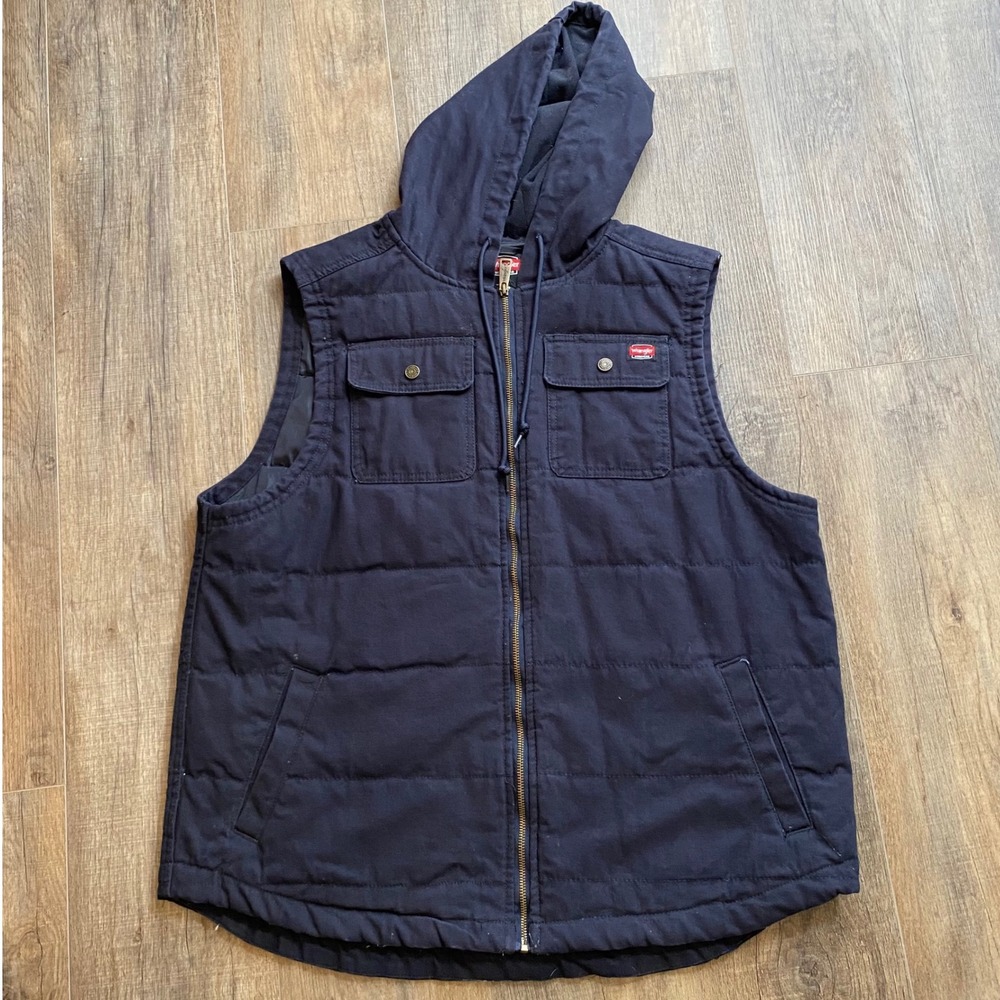 Wrangler Workwear Mens Navy Blue Quilted Hooded Puffer Vest XL 55275